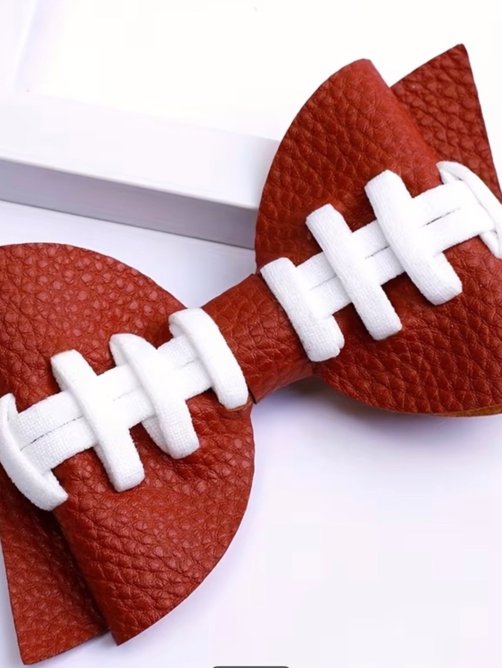 Football Inspired Brown Leather Bow Hair Clip for Women